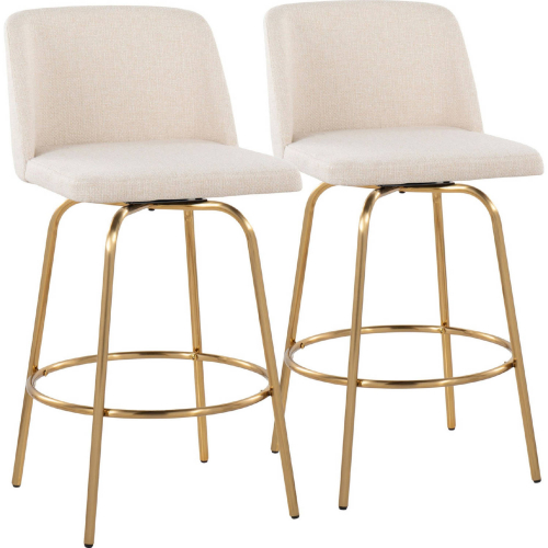 Toriano 26" Swivel Counter Stool in Cream Noise Fabric & Gold w/ Round Footrest (Set of 2)